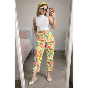 Vintage Lilly Pulitzer Women's Retro Floral Sunflower Ankle Pants Multi Color- 4